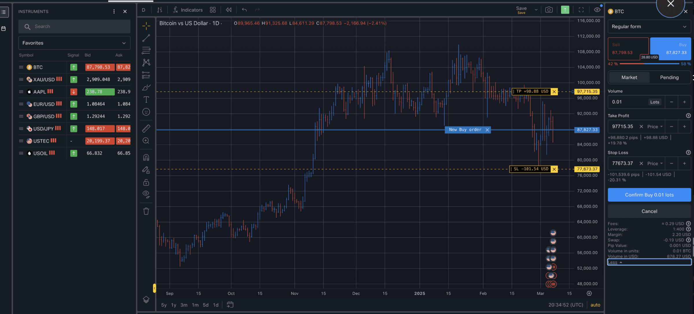 Exness trading terminal interface